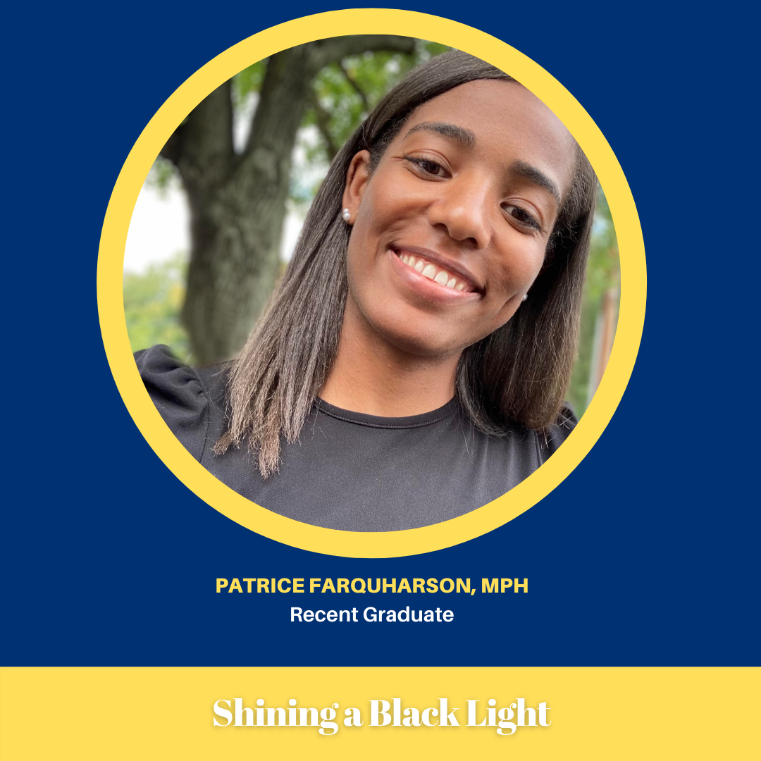 Patrice Farquharson's headshot in a circle graphic over navy blue